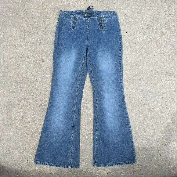 Vintage Y2K no boundaries stretch lace up back button panel front flare jeans - Picture 4 of 6